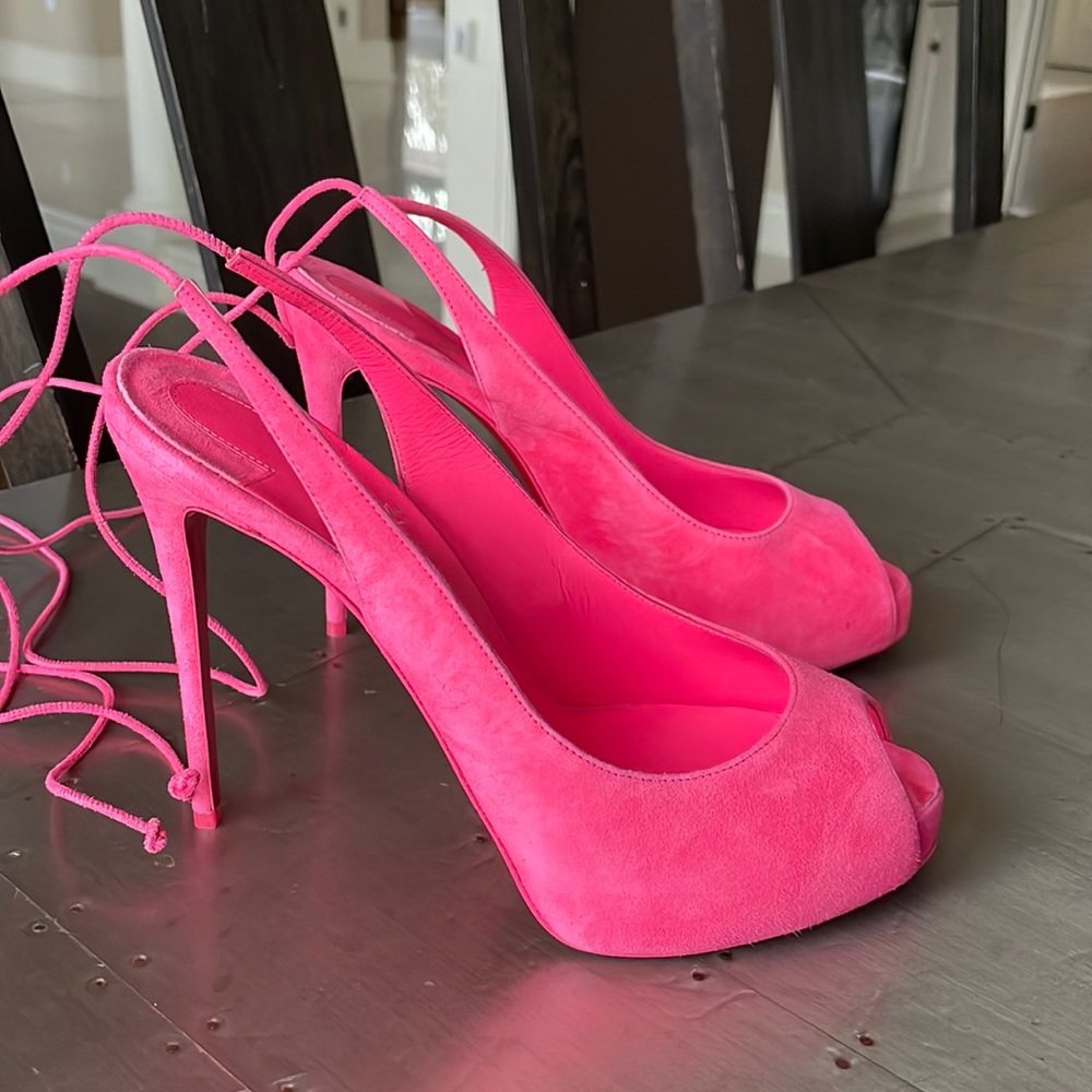 christian louboutin lace up nvp pink platform stiletto 120mm sz 38 poupidou